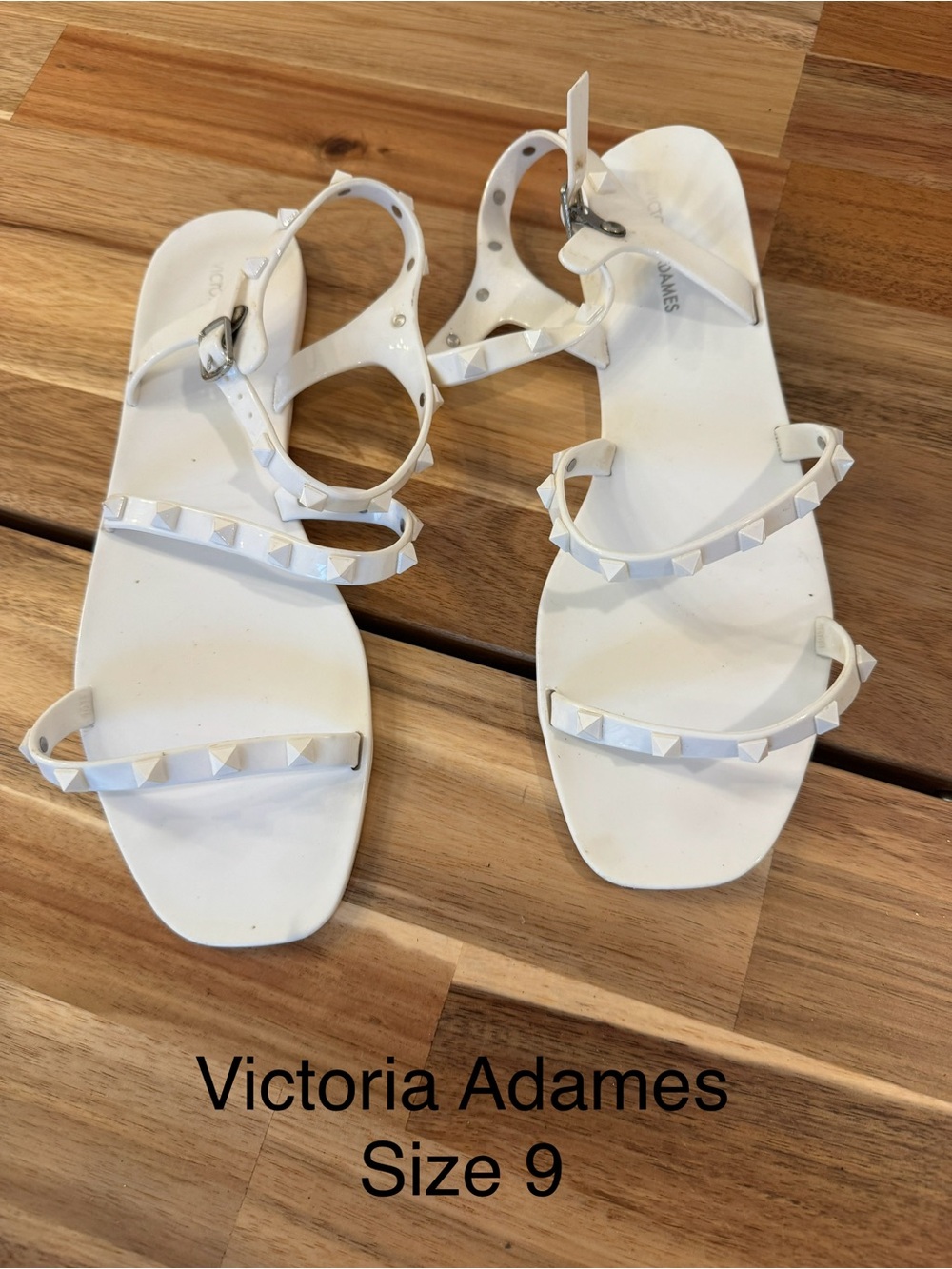 Victoria Adames White Studded T-Strap Sandals - Women